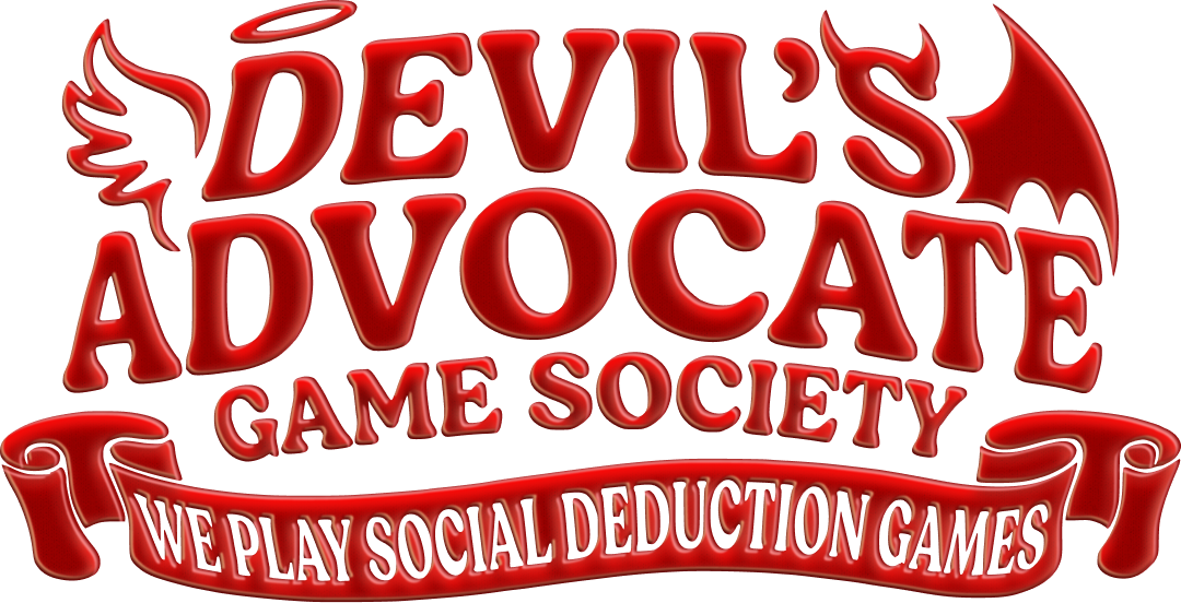 The Devil's Advocate Game Society logo. Subtitled "We play social deduction games".